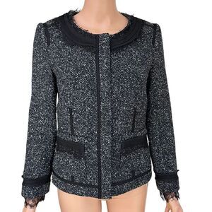 Rebecca Taylor Lace Trim Wool Blend Tweed Blazer Jacket  size 6